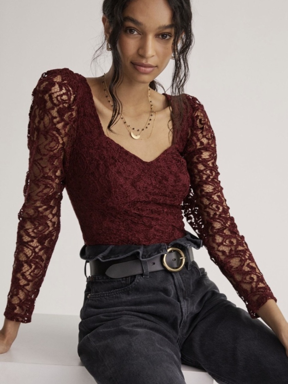 Anthropologie Sweetheart Lace Cropped Top